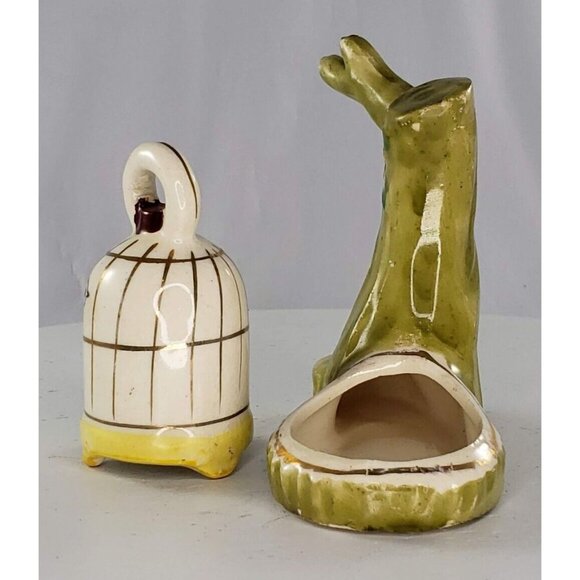 Vintage Bird Cage Tree Salt Pepper Shaker Set Occupied Japan Missing Cat - Picture 5 of 8